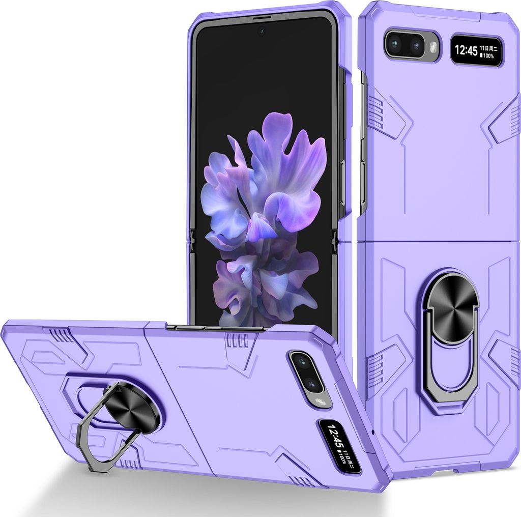 Galaxy Z Flip Hülle, Robust Harter PC, Stoßfest, Ringhalter, Ständer Schutzhülle für Samsung Galaxy Z Flip 5G Lila