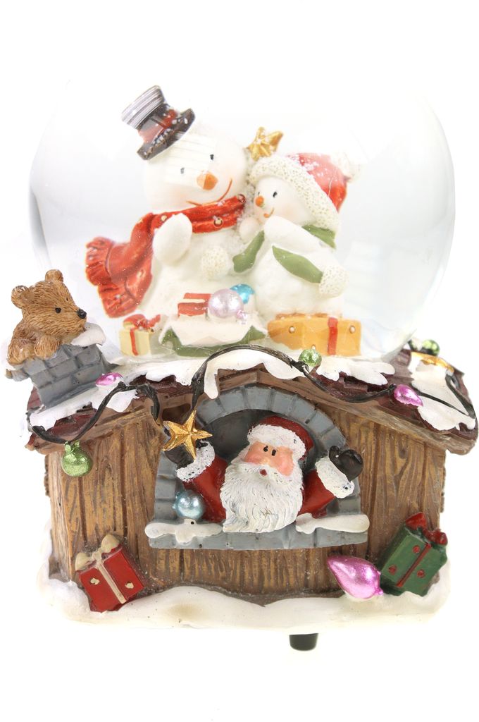 Aufziehbare Schneekugel-Spieluhr 100mm, H: 15cm – mit Schneewirbel und Weihnachtsmusik