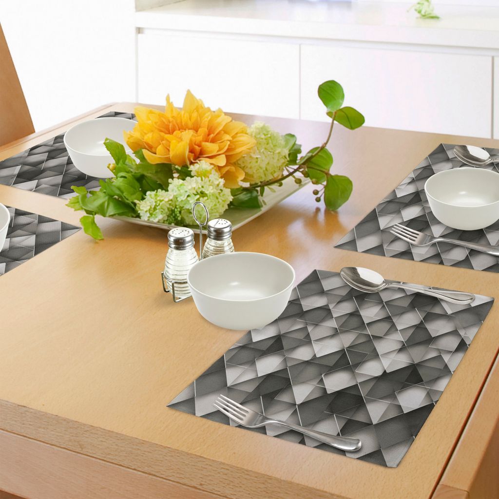ABAKUHAUS Modern Platzmatten, Geometrisches Design mit grauem Ombre farbigem Quadrat-Druck, Tiscjdeco aus Farbfesten Stoff für das Esszimmer und K...