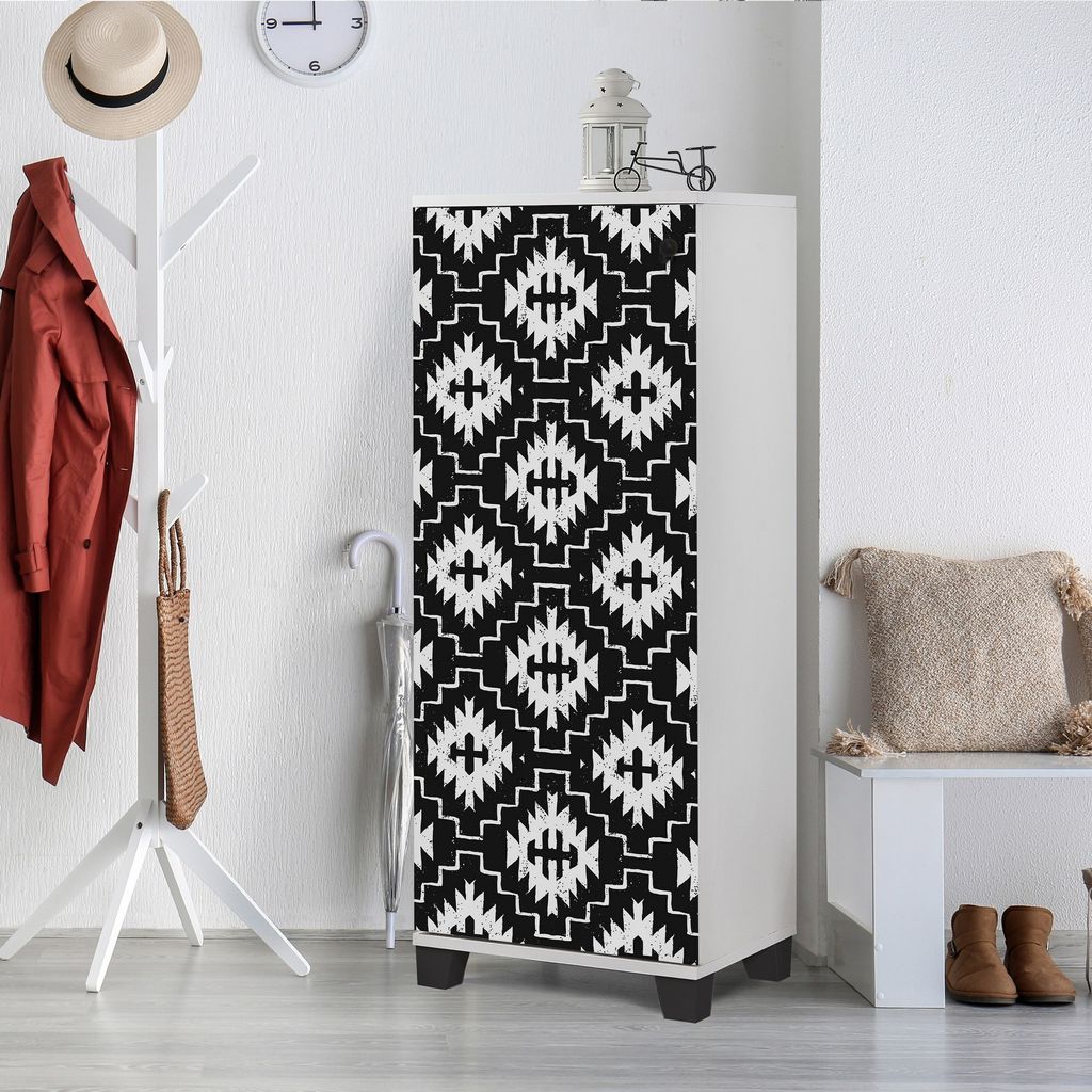 Skye Decor, Filinta Swan - White, Schuhschrank, Weiß, 100 % MELAMINBESCHICHTETE SPANPLATTEN, 50 x 38 x 127 cm