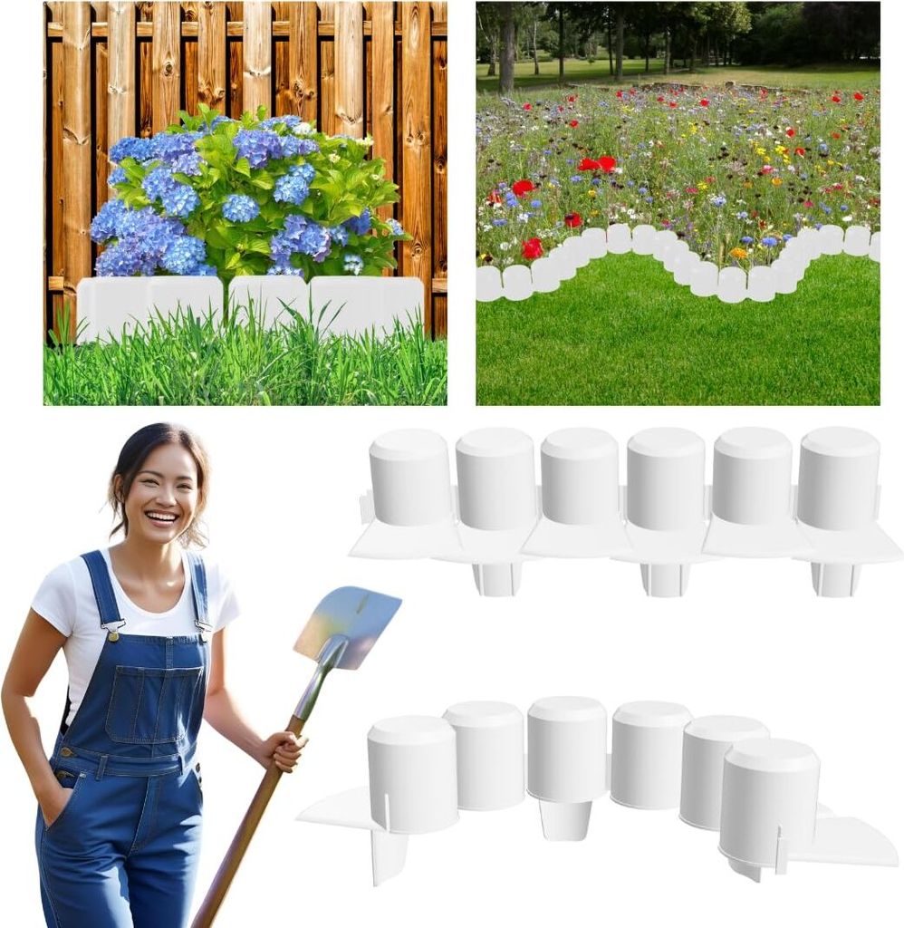 Anwicar Rasenkante Garten Palisade - Beeteinfassung aus wetterfestem Kunststoff - flexibel & langlebig - 5er-Set (2m) - einfache Montage - Weiß