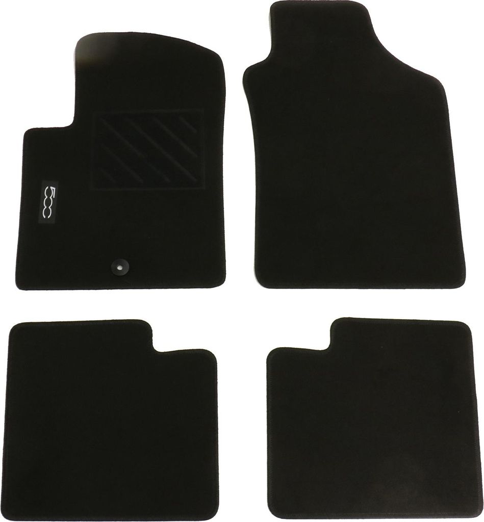 Four black car floor mats arranged on a white background.
