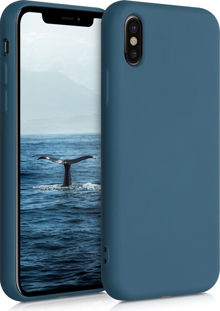 kwmobile Hülle kompatibel mit Apple iPhone X Hülle - gummierte TPU Silikon Handyhülle - Schutzhülle für kabelloses Laden - Case in Petrol matt