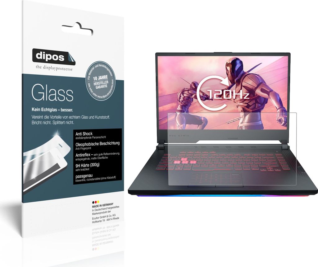 1x Schutzfolie für Asus ROG Strix Scar III G531GU matt - Anti-Shock 9H Folie dipos Glass Kunststoffglas