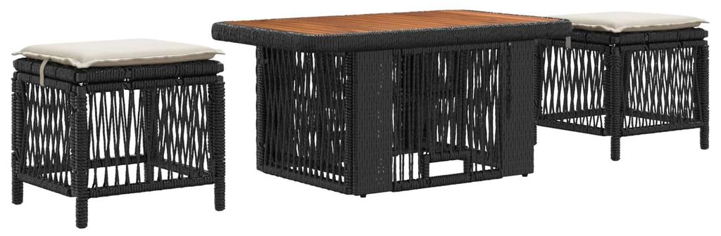 vidaXL Garten Essgruppe mit Kissen 3 pcs Schwarz und Creme Poly-Rattan
