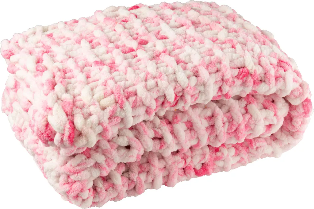 Plaid Tricoté Rose et Blanc J-Line - Jeté de Lit Moelleux en Polyester