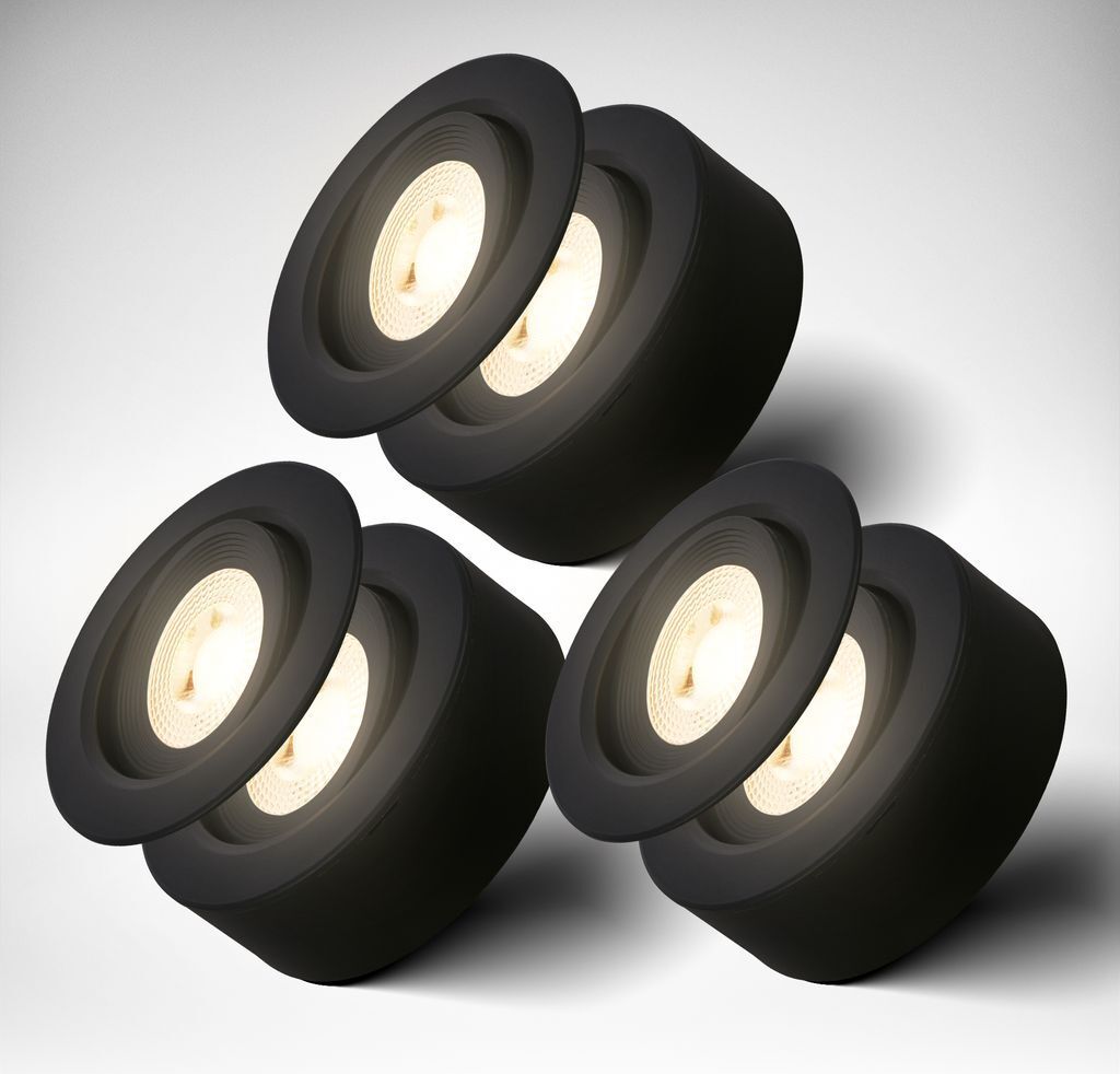 Einbaustrahler 76mm 3er Set - 230V, 5W, 500lm, LED, warmweiß, schwarz