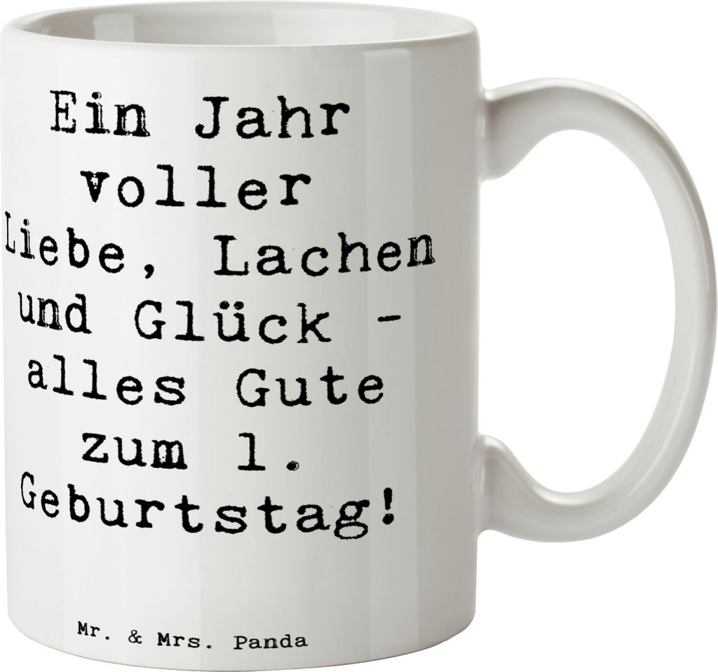 Mr. & Mrs. Panda Kaffeebecher Spruch 1. Geburtstag Liebe Lachen Glück - Weiß - Geschenk, liebevolle Worte, Tasse, Geburtstagsgeschenk, Kindergebu...