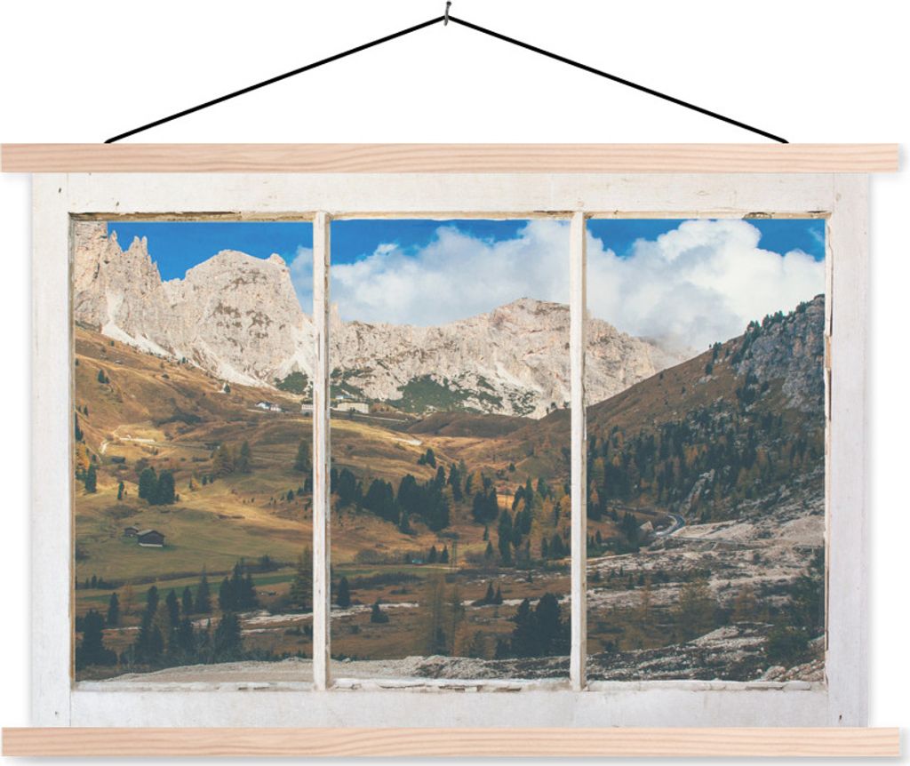 MuchoWow Textilposter Aussicht - Natur - Berge 60x40 cm mit holzfarbenen Rahmen - Bilder