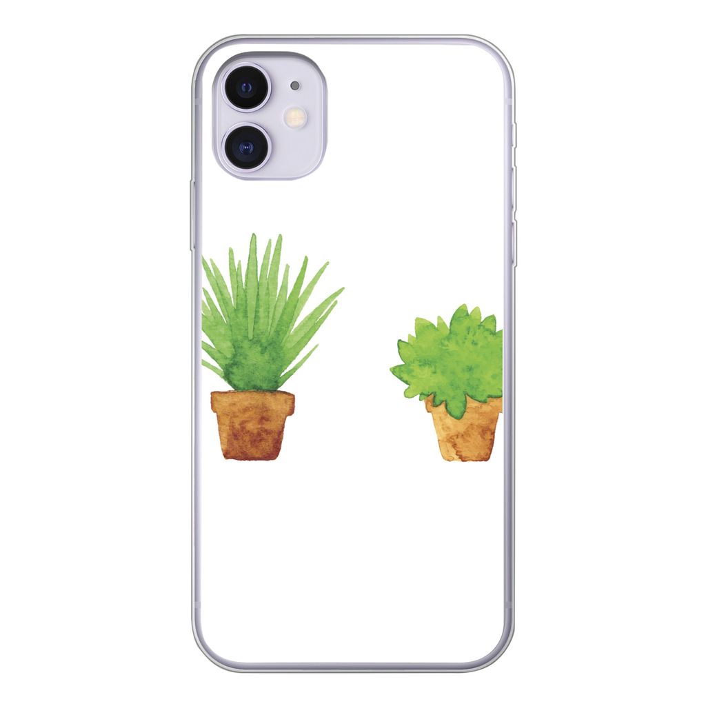 MuchoWow Handyhülle Schutzhülle Hülle für iPhone 11 Blumentopf - Aquarell - Pflanzen Silikon Softcase Handy Hülle - Handytasche