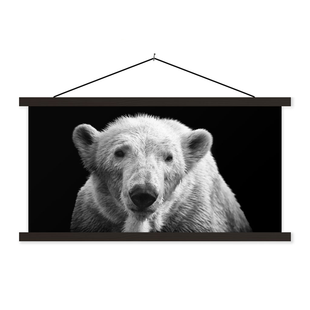 MuchoWow Textilposter Eisbär - Tier - Schwarz - Weiß 120x60 cm mit schwarzem Rahmen - Dekoration Schlafzimmer