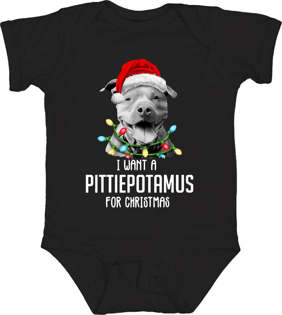 I Want A Pittiepotamus For Christmas Pitbull Santa Hat Funny Gift Unisex Baby Body, Schwarz, 18/24