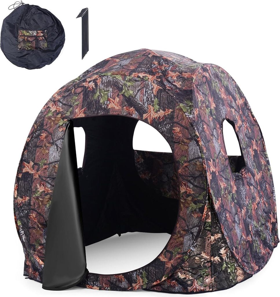 GOPLUS Jagdzelt, Camouflage Tarnzelt für 2-3 Personen, tragbares Pop-up-Zelt mit Tragetasche, Seilen & Erdspießen, Tarnversteck mit 360 Grad Weit...