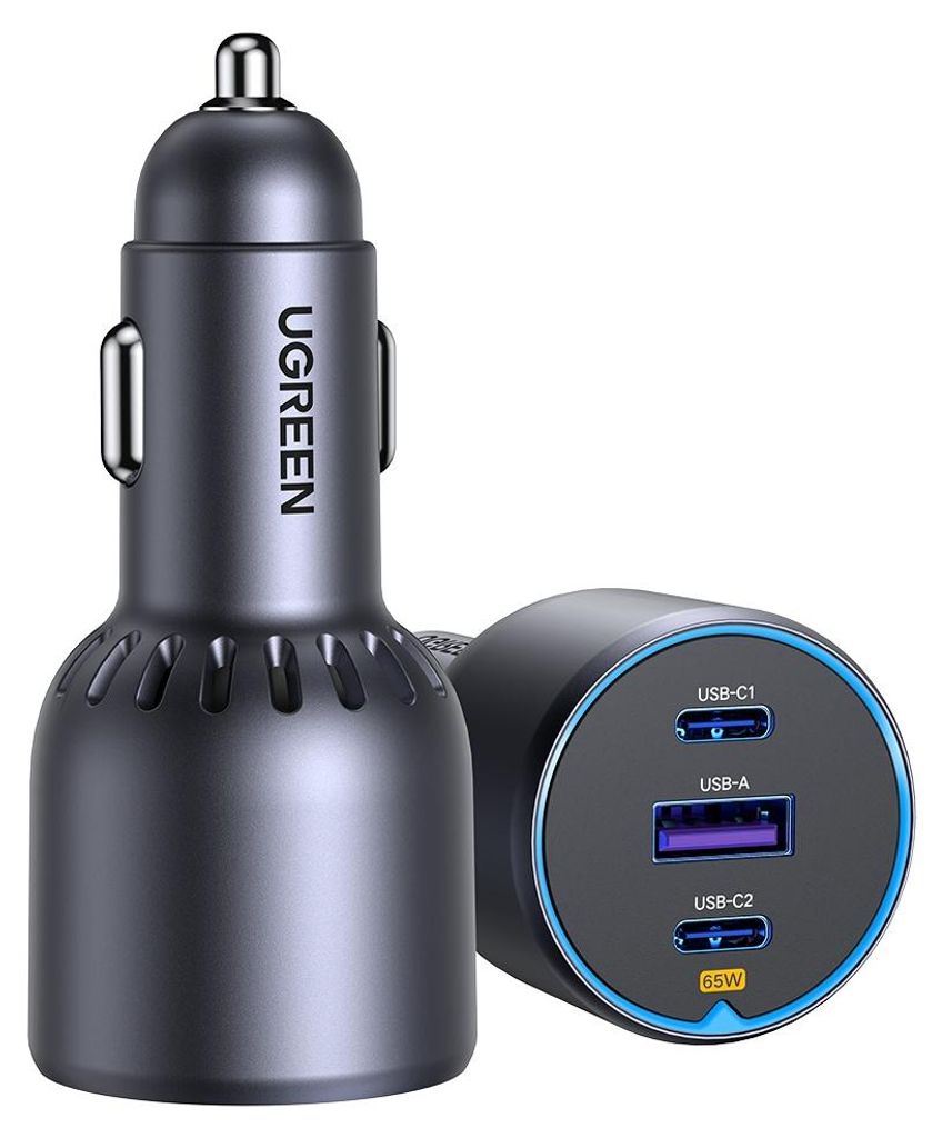 Ugreen 75W 3-Port Fast Car Charg gray, Auto, Zapaľovač, Obrázok produktu 
