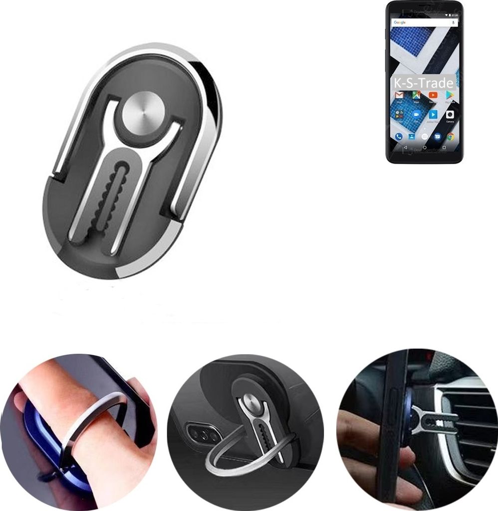 K-S-Trade 3in1 Smartphone-Ring Handy-Ring kompatibel mit Archos Core 55S Ultra Fingerhalterung Handyring Tischständer Lüftungsgitter-Halterung