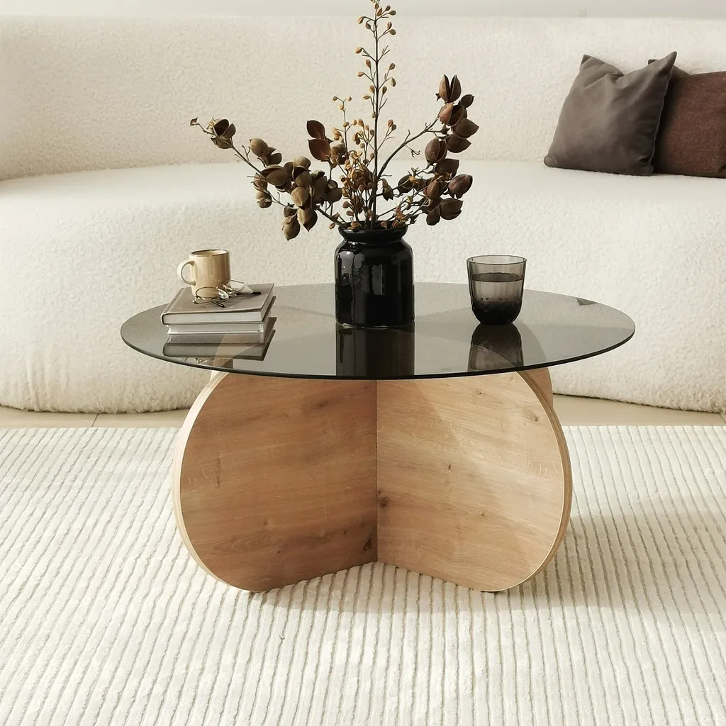 Skye Decor Bubble Sapphire Oak Table Basse en Chêne et Verre Fumé 75cm