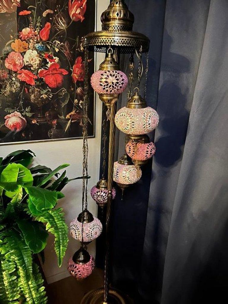 Magnifique lampadaire turc violet, fuchsia et rose avec 7 Image du produit 