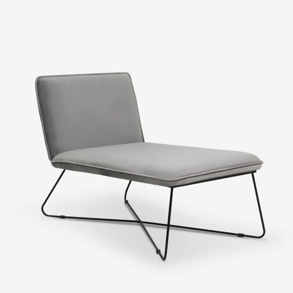 Siège de salon relax Dumas gris, fauteuil design en velours chic cosy