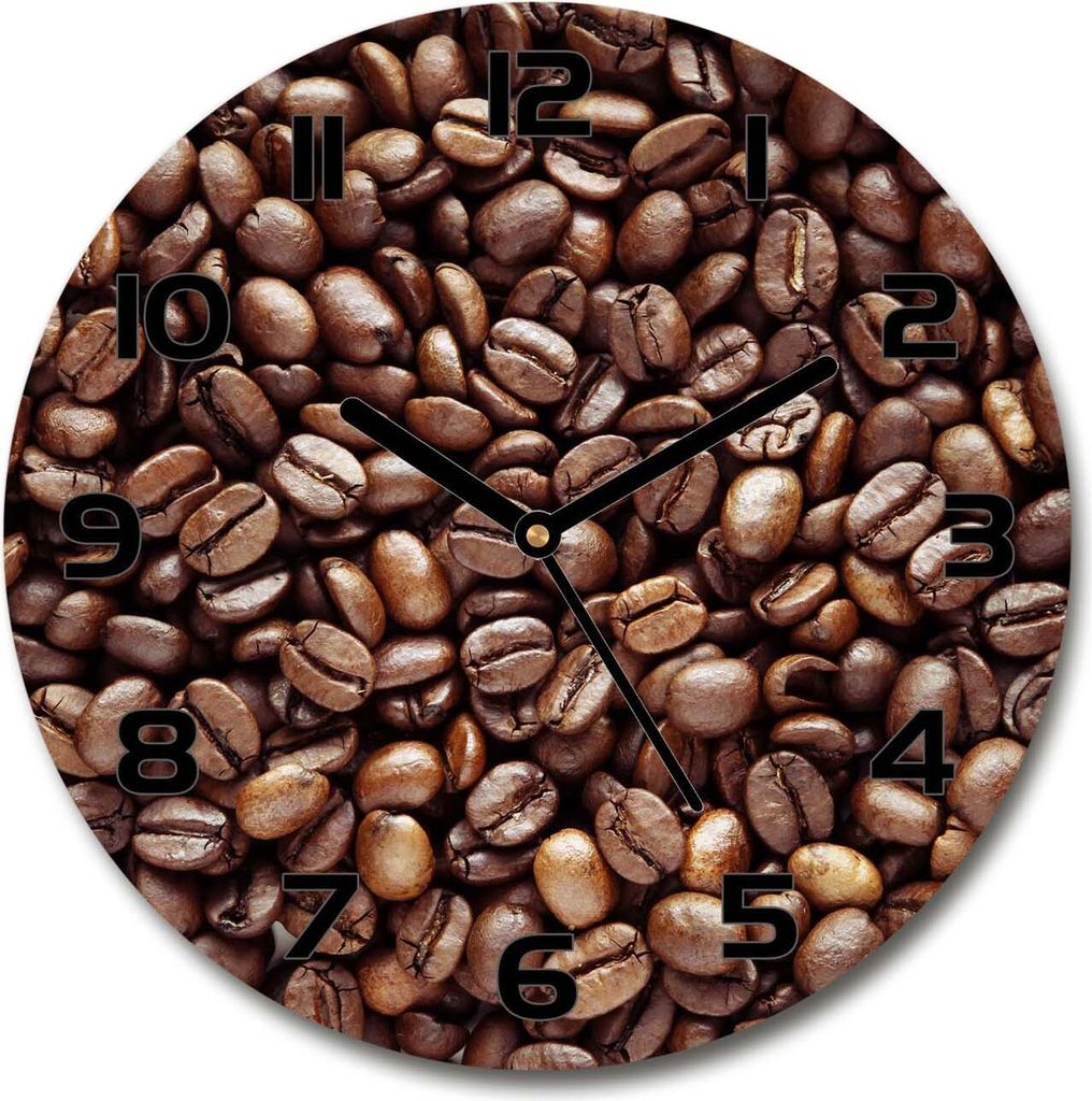 Wanduhr aus Glas 30fi Glasbild Glasuhr Gehärtetes Glas - schwarze-zeiger - Coffee beans