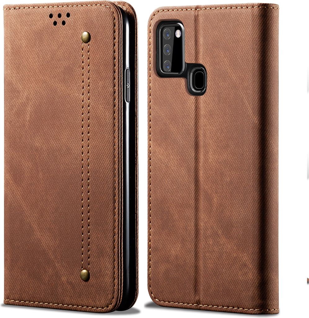 Galaxy A21S Hülle, LaimTop Denim Leder Brieftasche Produktbild 