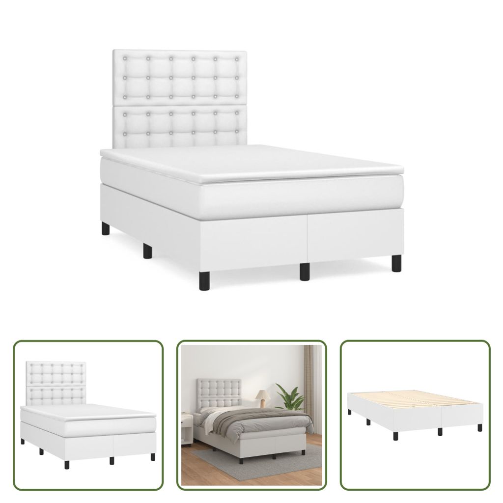 The Living Store Boxspringbett mit Matratze Weiß 120x190 cm Kunstleder