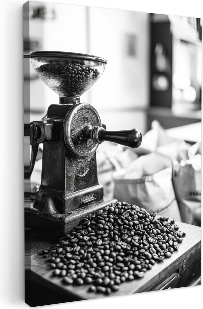 Leinwand Bilder 80x120 cm - Küche - Schwarz - Kaffeemühle - eiß, Bilder Modern, Leinwandbilder, Wanddeko