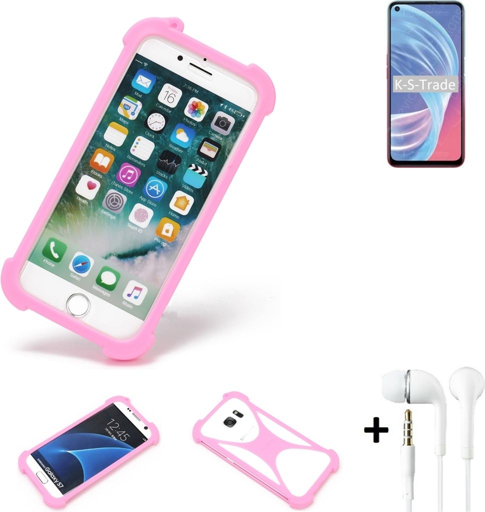 K-S-Trade Bumper + Kopfhörer kompatibel mit Oppo A73 5G Handy Hülle Schutzhülle Silikon Schutz Hülle Cover Case Silikoncase Silikonbumper TPU
