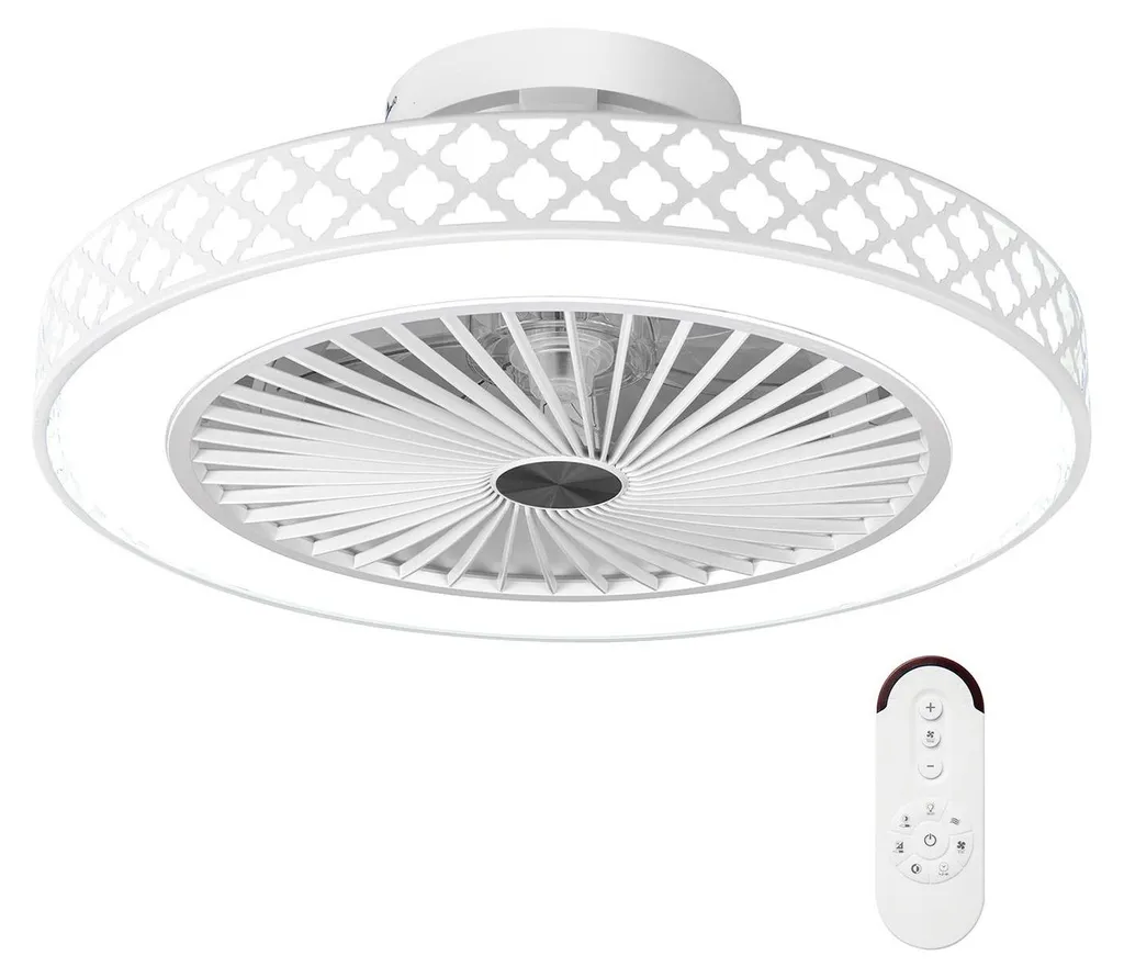 Ventilatore da soffitto COSTWAY φ48cm con illuminazione a LED e telecomando, ventilatore reversibile con luce a soffitto dimmerabile, 6 velocità del vento e timer