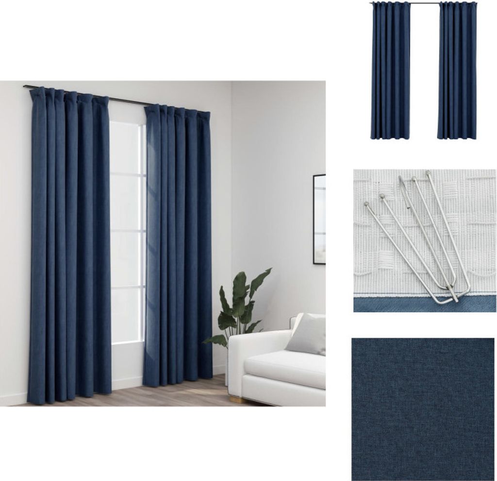 vidaXL Verdunkelungsvorhänge Haken Leinenoptik 2 Stk. Blau 140x225cm - Vorhänge & Gardinen