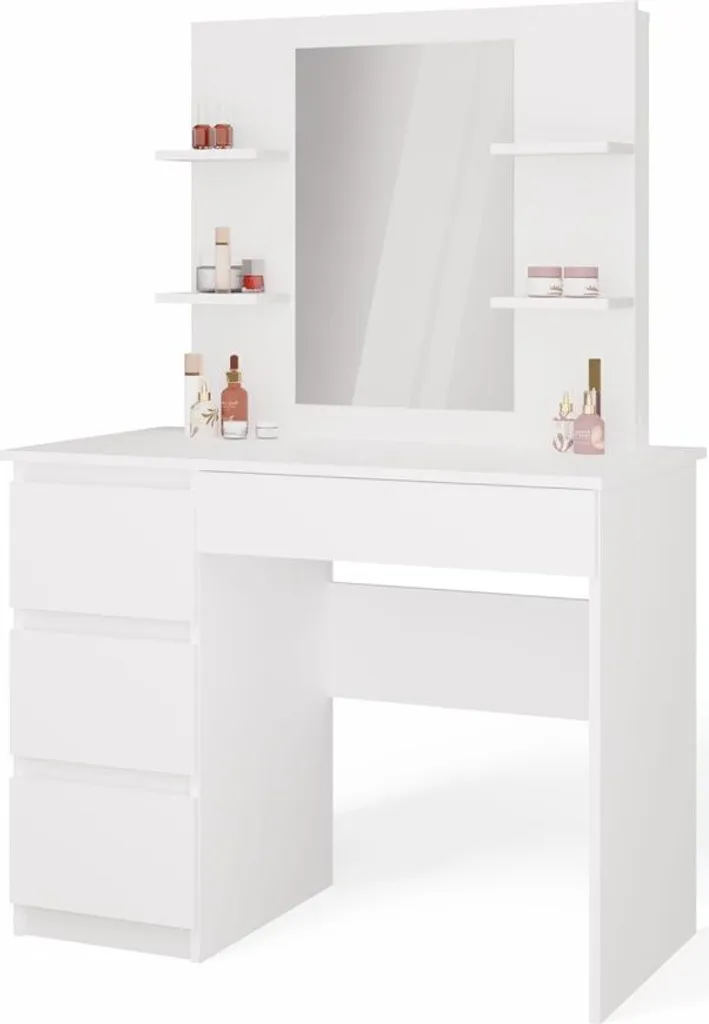 Toilette MARINA 4P et Miroir MIJAS GAUCHE Blanc 4 Tiroirs 4 Etagères