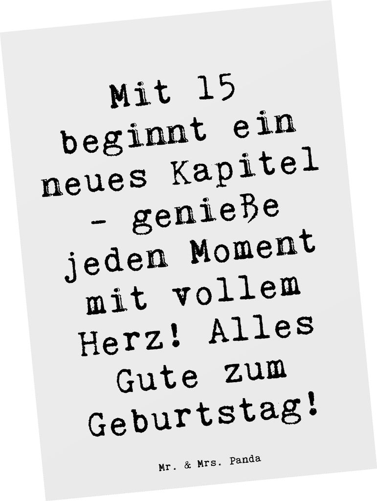 Mr. & Mrs. Panda Grußkarte Spruch 15. Geburtstag - Weiß - Geschenk, Postkarten, Ansichtskarten, Happy Birthday, vollem Herz, Dekoration, Fotokart...
