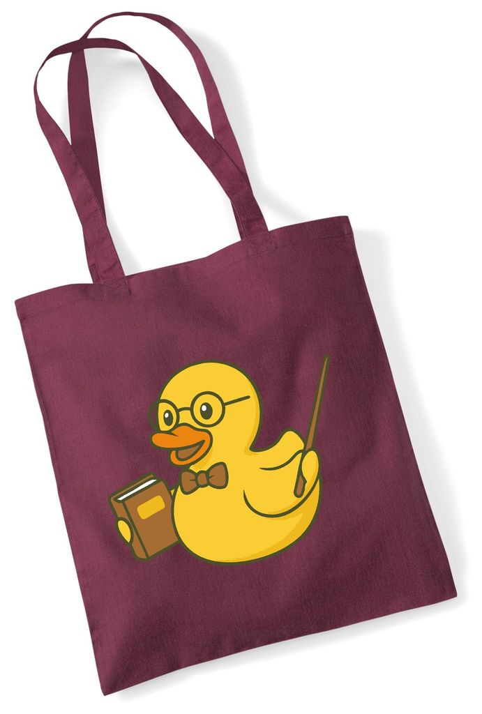 Huuraa Jutebeutel Quietscheente Lehrer Comic Gummiente 10 Liter Burgundy Baumwolle Tasche Geschenkidee