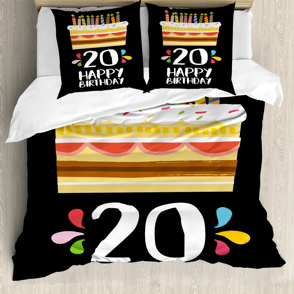 ABAKUHAUS 20° compleanno Copripiumino, candeline per torte di compleanno, antiacaro e anallergico con federe, 155 cm x 220 cm - 80 x 80 cm, multicolore