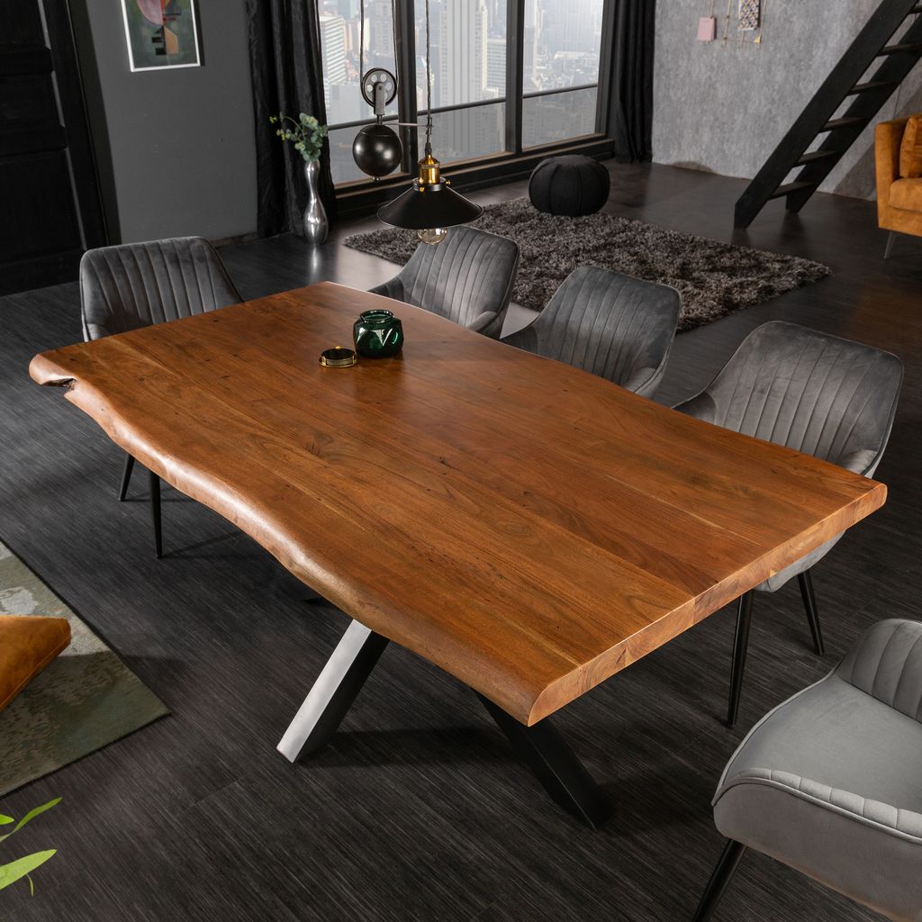 riess-ambiente Massivholz Esstisch MAMMUT NATURE 180cm Akazie Honey Finish Baumkante 6cm Tischplatte Esszimmertisch Tisch Konferenztisch