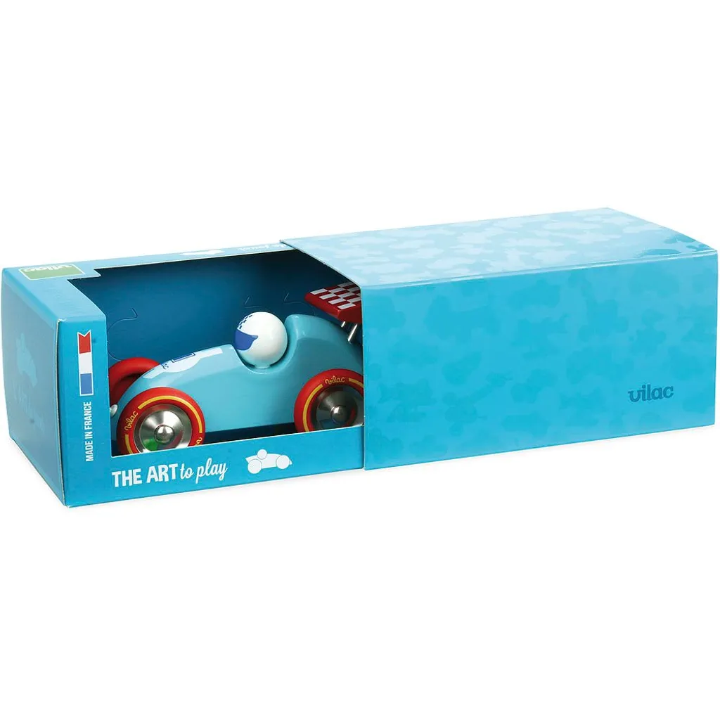 Voiture Vilac turquoise robuste et silencieuse pour le jeu calme à la maison
