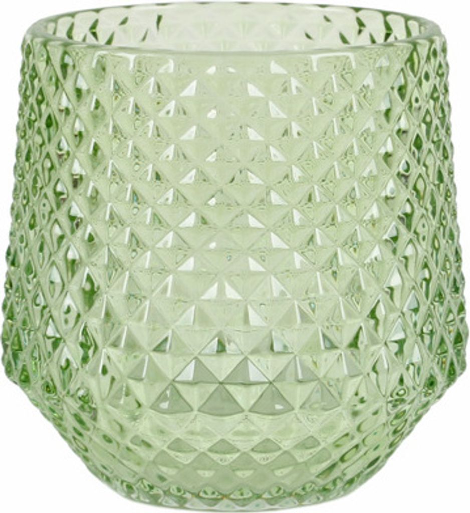 Glas Windlicht Vintage, konisch, Diamant, in Lindgrün, 80 Produktbild 1