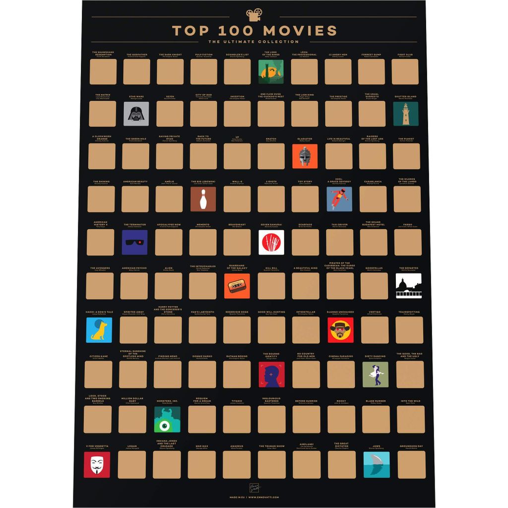 Enno Vatti Top 100 Filme Scratch Off Poster, Filmposter, 42 x 60 cm, Rubbelposter -