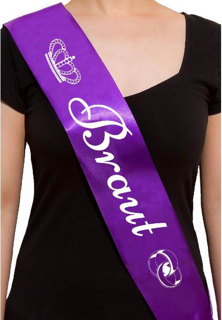 Oblique Unique Schärpe Braut JGA Junggesellinnenabschied Party Hen Party Krone lila