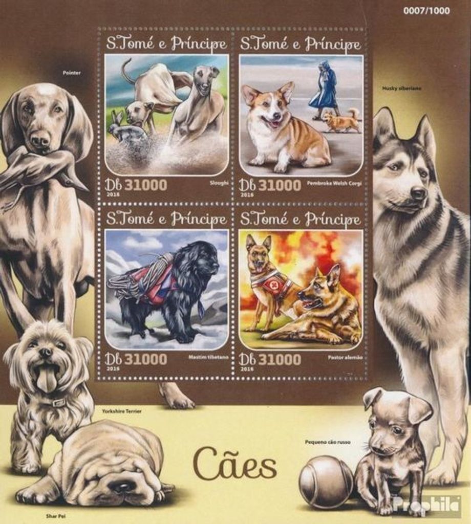 Briefmarken Sao Tome e Principe 2016 Mi 6646-6649 Kleinbogen (kompl. Ausgabe) postfrisch Hunde