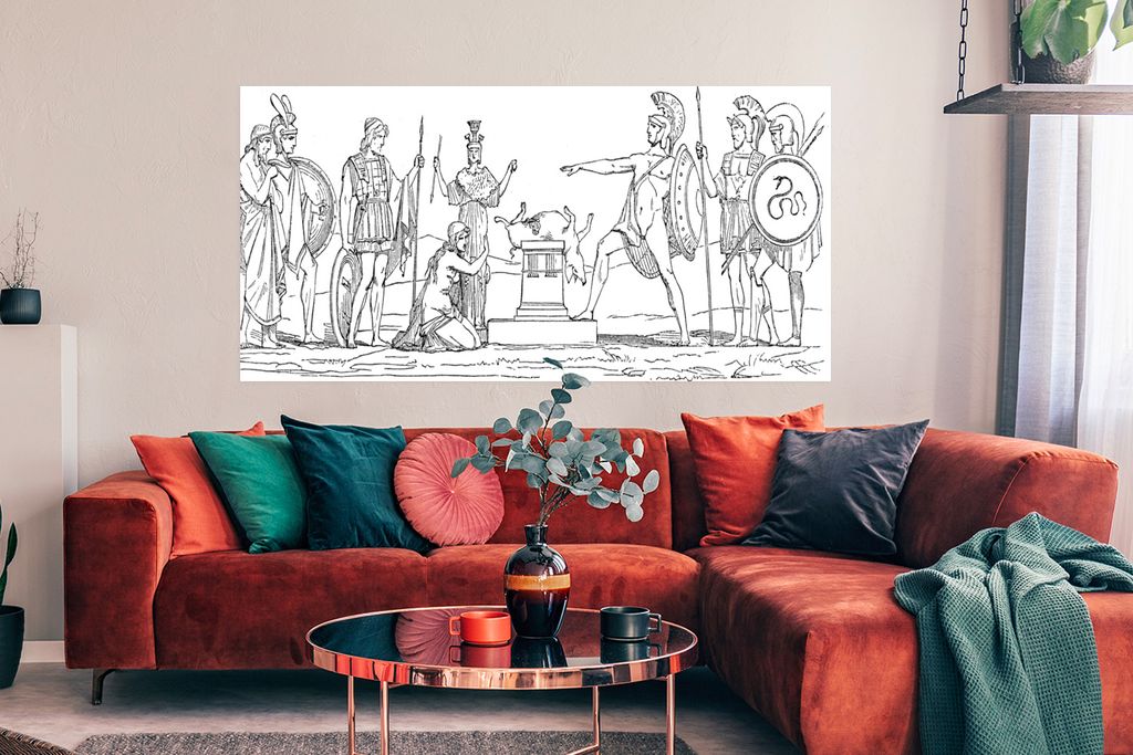MuchoWow Poster Eine antike Illustration von Figuren der griechischen Mythologie, darunter Ajax 150x75 cm - ohne Rahmen