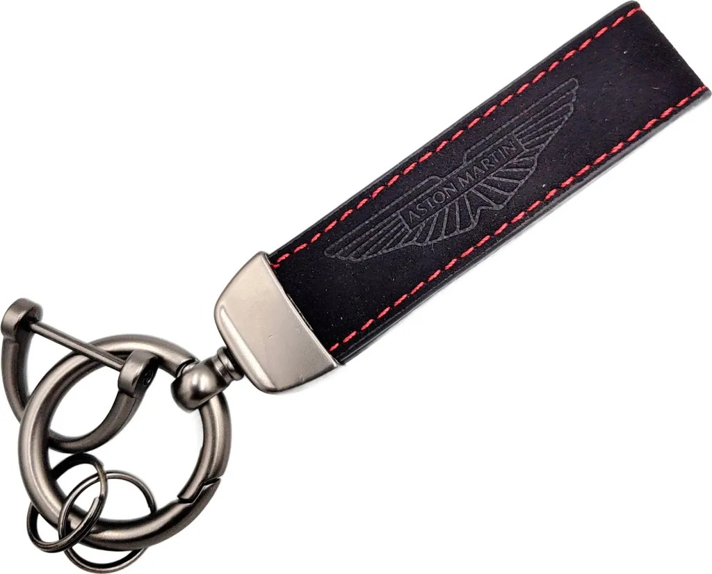 Portachiavi Aston Martin Elegance - Pelle Nera e Logo Argento Originale - 1