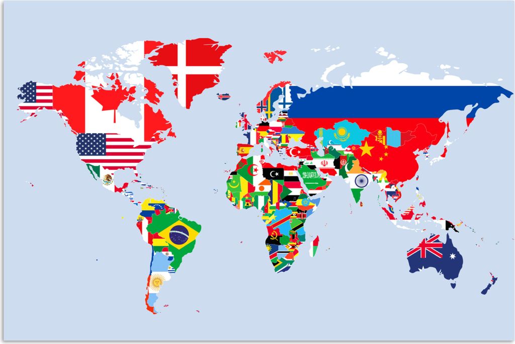 MuchoWow Poster Welt - Karte - Flagge - Länder 120x80 cm - Bilder