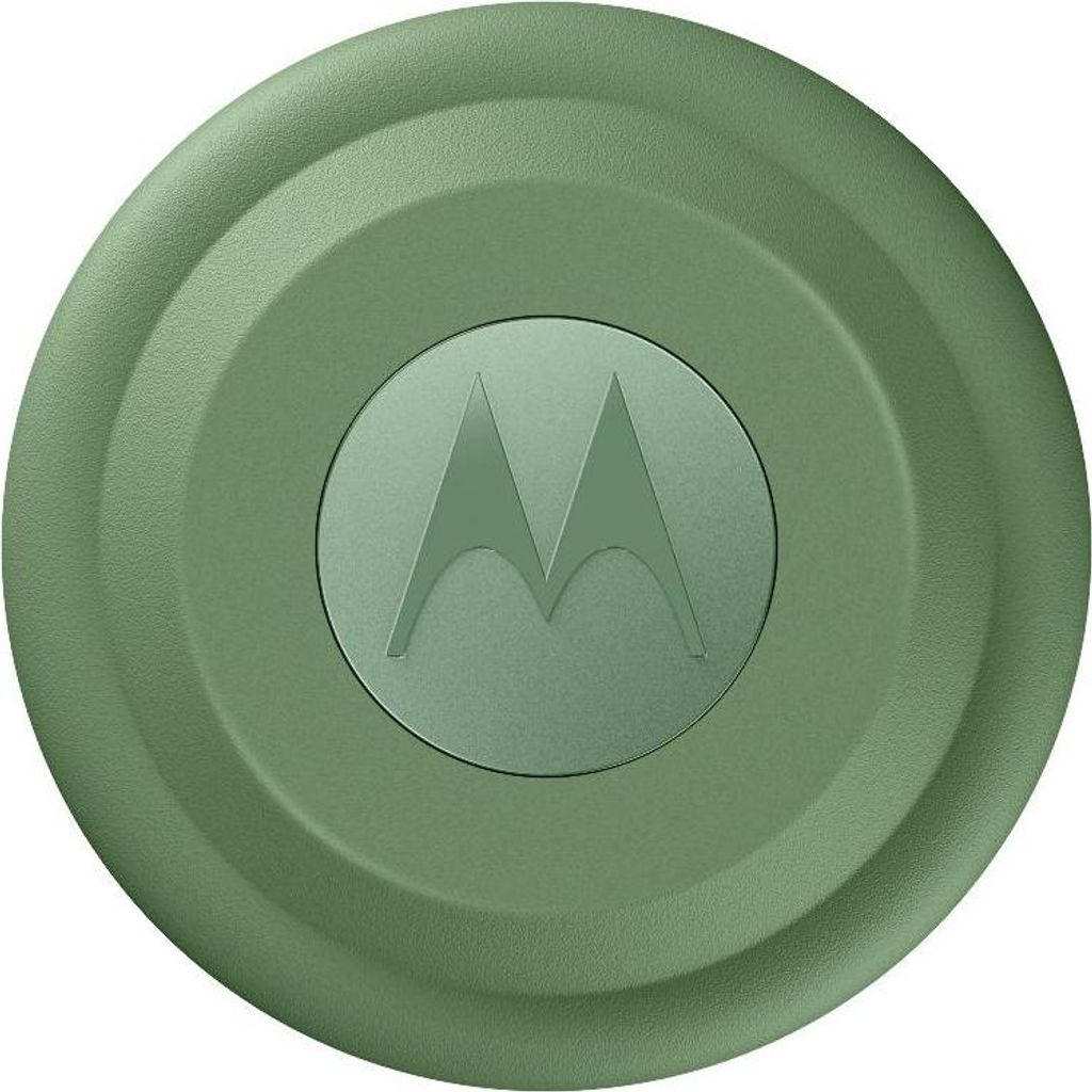 A close-up of a green Motorola Moto Tag.