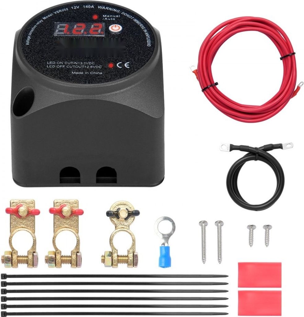 Doppelbatterie-Trennrelais 12 V 140 A - VSR-Relais mit manuellem und automatischem Modus - spannungsempfindliches Relais mit LCD-Bildschirm - für ...