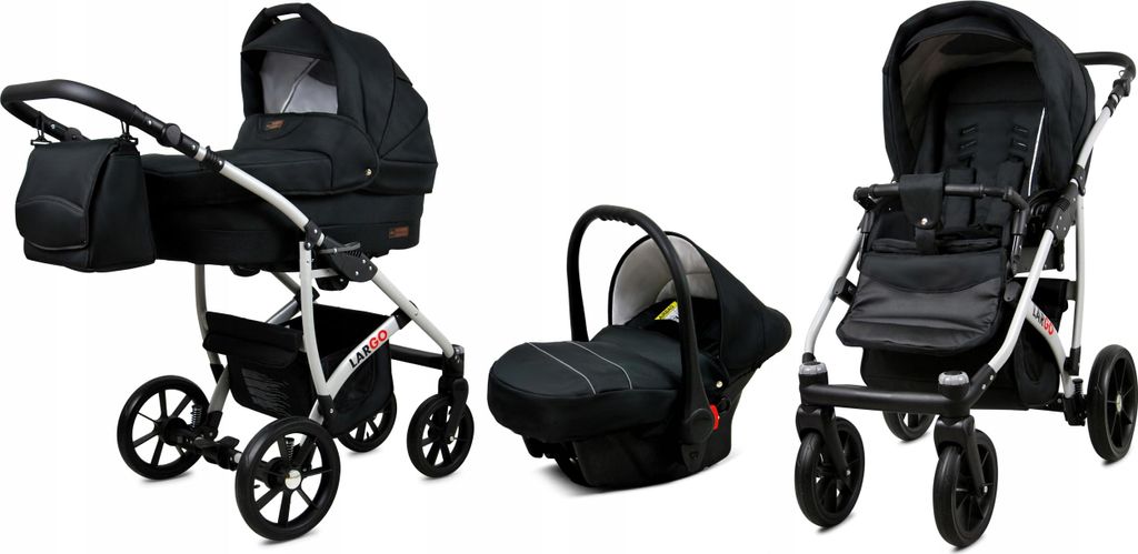 BabyLux Largo | 3in1 Kinderwagen Set | Black | Kombikinderwagen | Kinderwagenset | Buggy + Baby