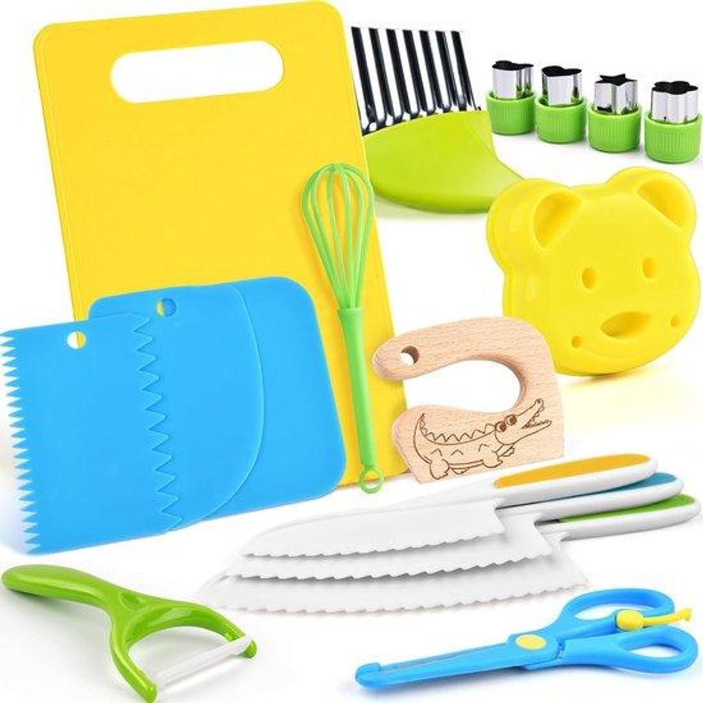 Kinderkochset - 17-teiliges Kochset für Küche - Kinderkochmesser für Schneiden und Zerlegen von Obst/Vegetabilien - Kinderkochmesser aus BPA-fre...