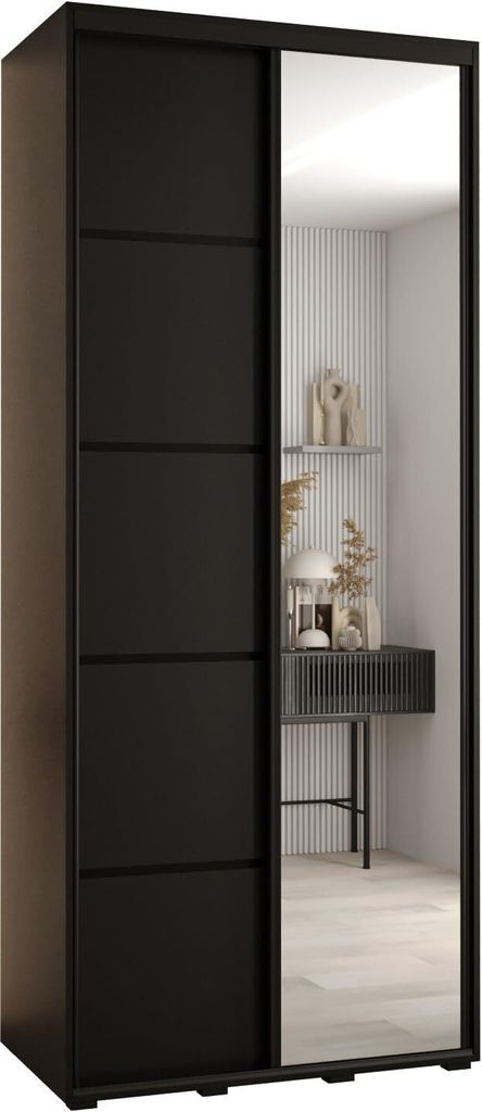 MEBLE KRYSPOL Cannes 5 Schrank mit 2 Schiebetüren - 205,2x110x45 cm - Schwarz Schwarz Schwarz