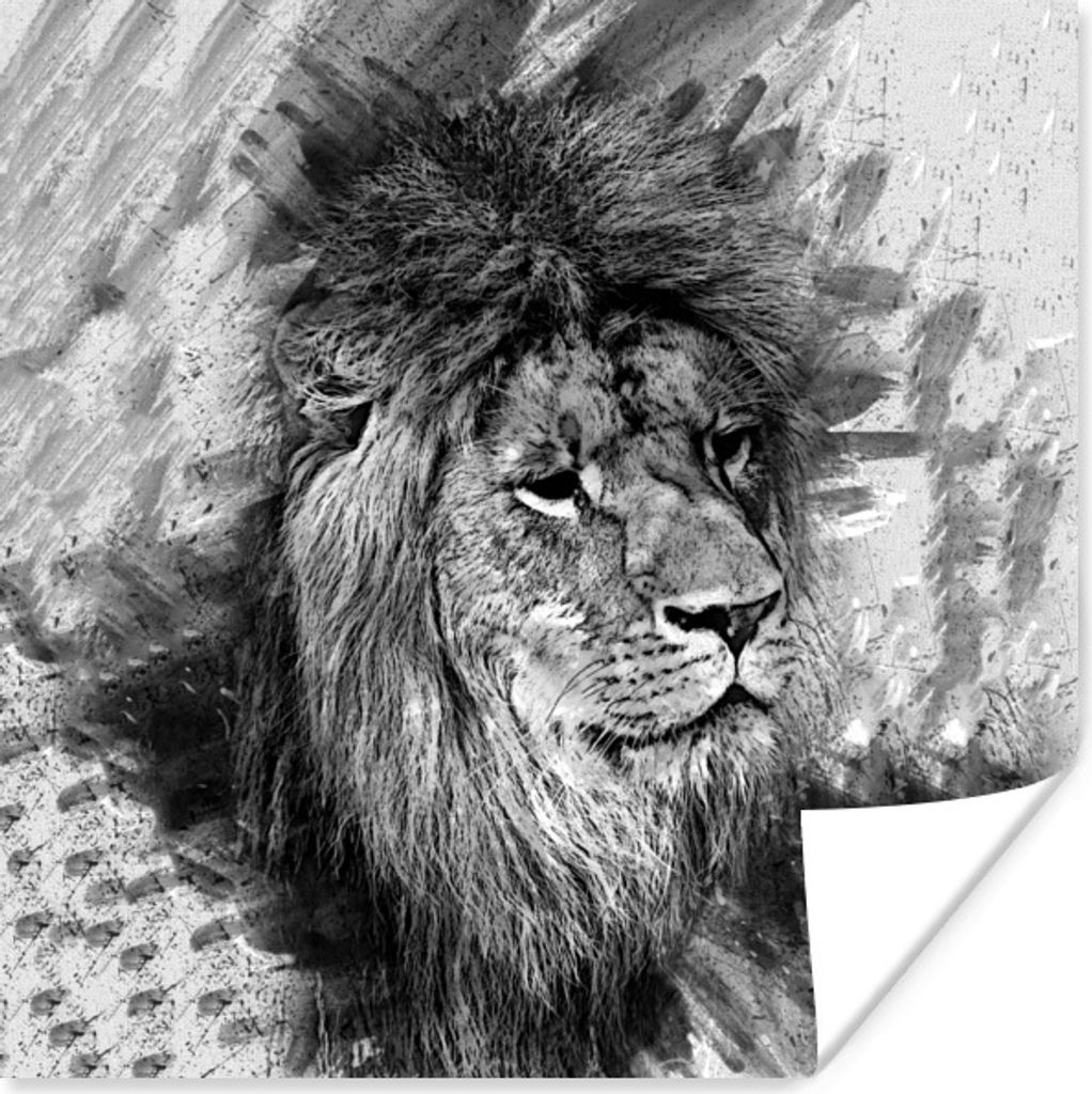 MuchoWow® Poster Löwe - Muster - Schwarz - Weiß 100x100 cm Produktbild 
