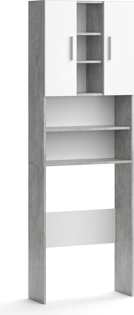 Vicco Waschmaschinenschrank Luis, 190 x 64 cm, Beton/Weiß Produktbild 