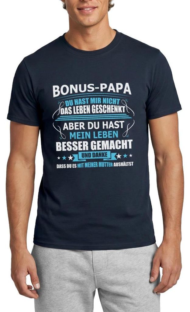 Spreadshirt Bonus-Papa Spruch für Stiefväter Geschenk Vatertag Männer T-Shirt, L, Navy